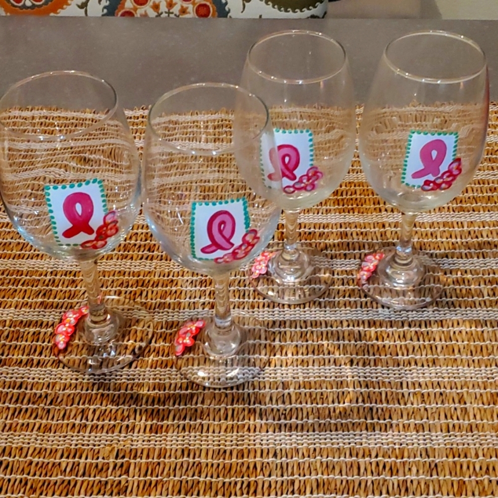 4pcs  Hand painted wine glasses